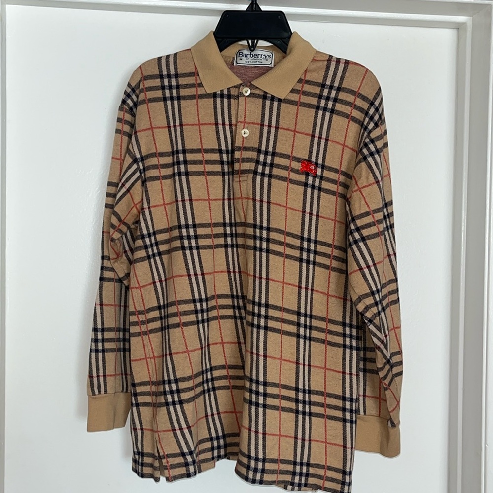 Vintage Burberrys Of London Nova Check Long Sleeve Polo Shirt